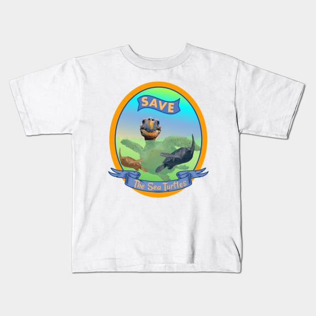 Save the Sea Turtles Kids T-Shirt by AtkissonDesign